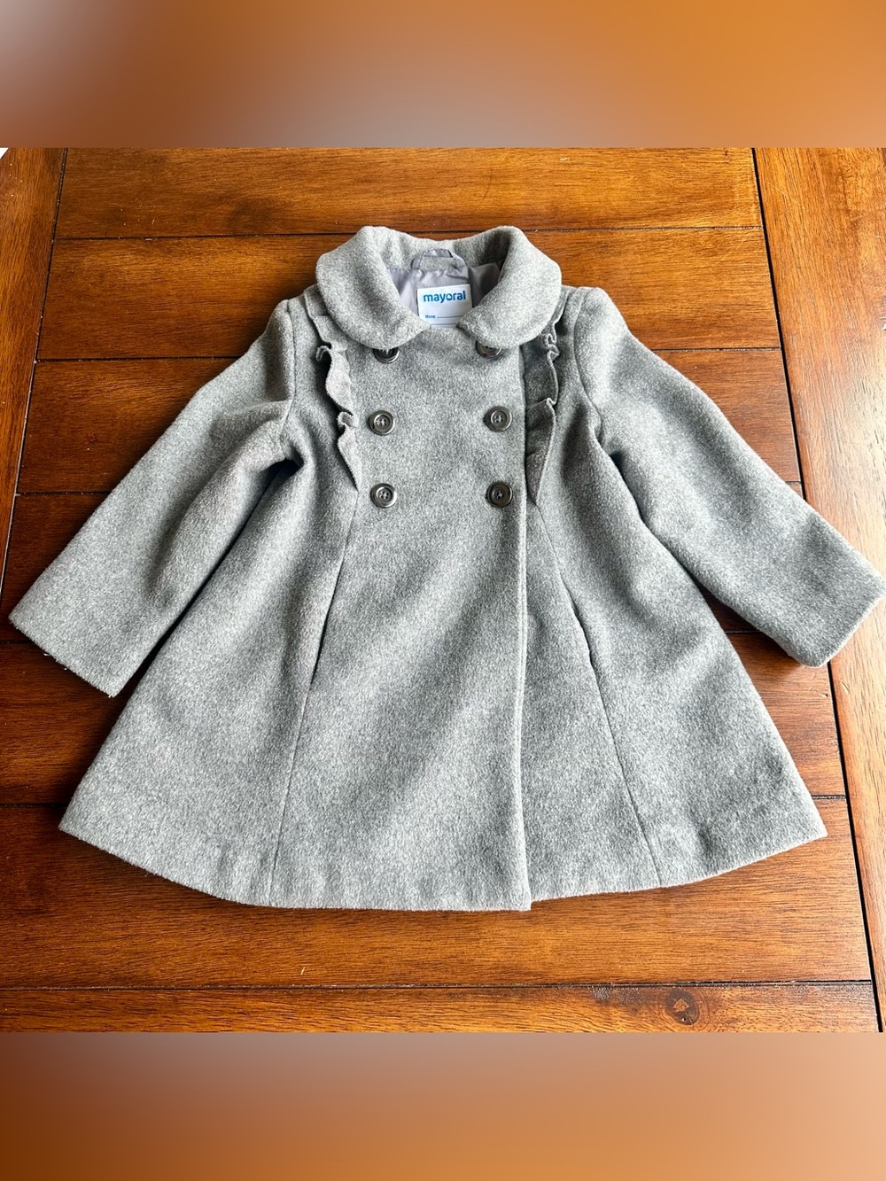 Mayoral Wool Ruffled PeaCoat in Gray - Size 2 Toddler